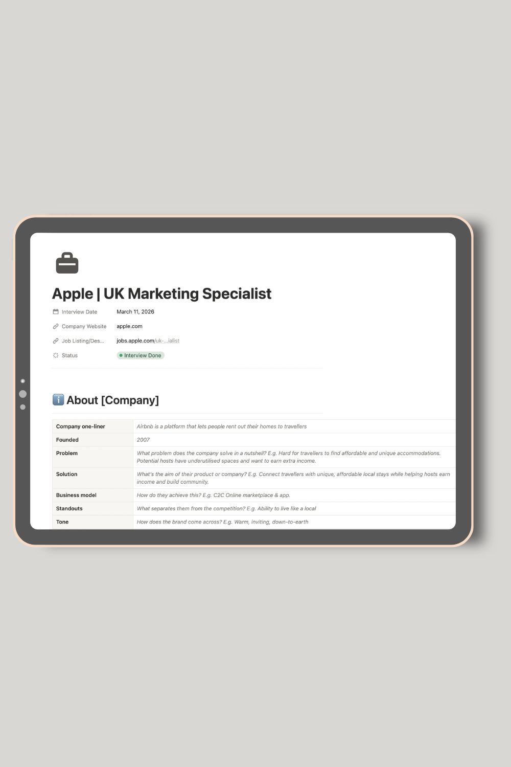 Company research section