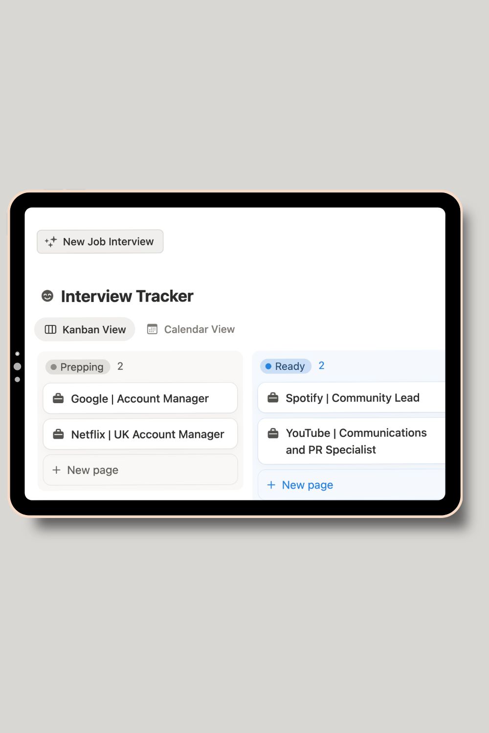 Interview tracker kanban board